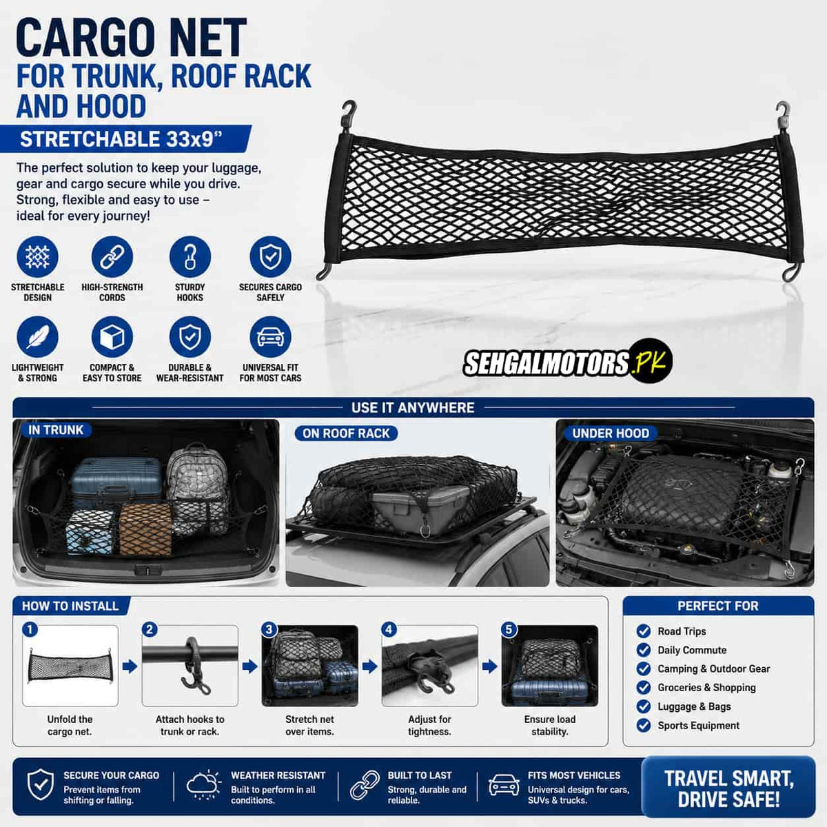 Universal Car Ceiling Mesh Storage Organizer