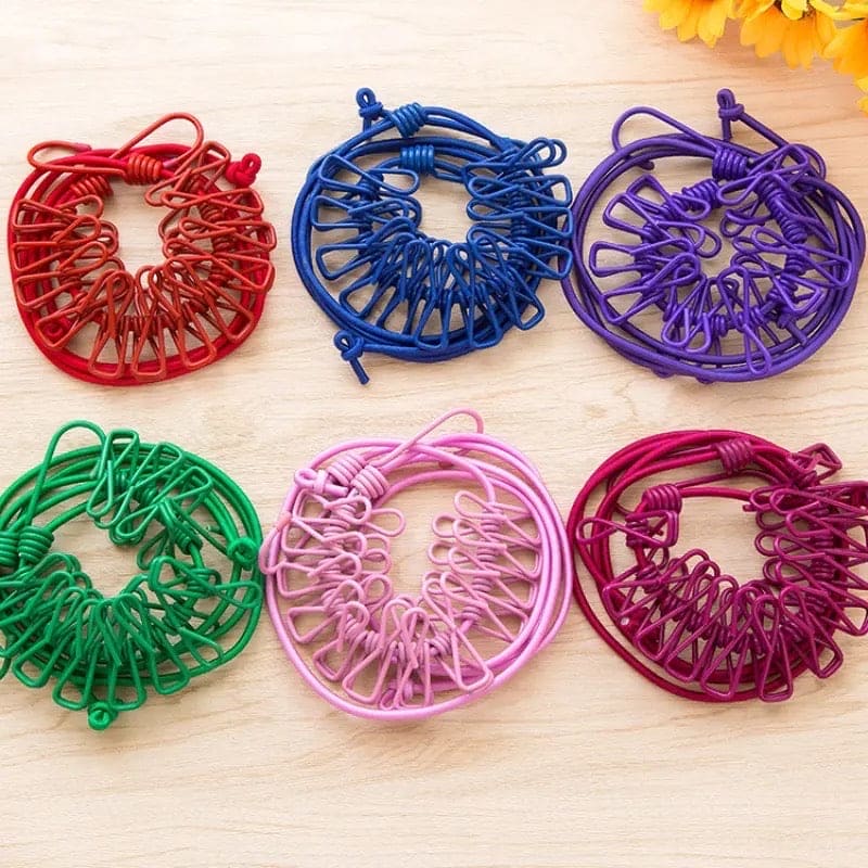 Clothes Drying Rope With Clips & Hooks