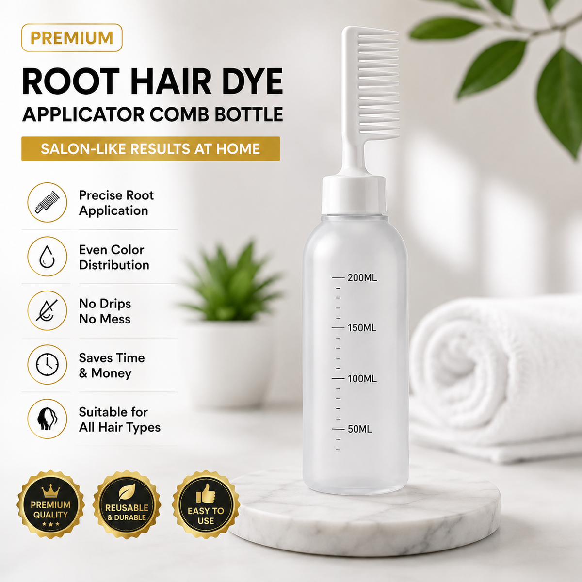 Premium Root Hair Dye Applicator Comb Bottle