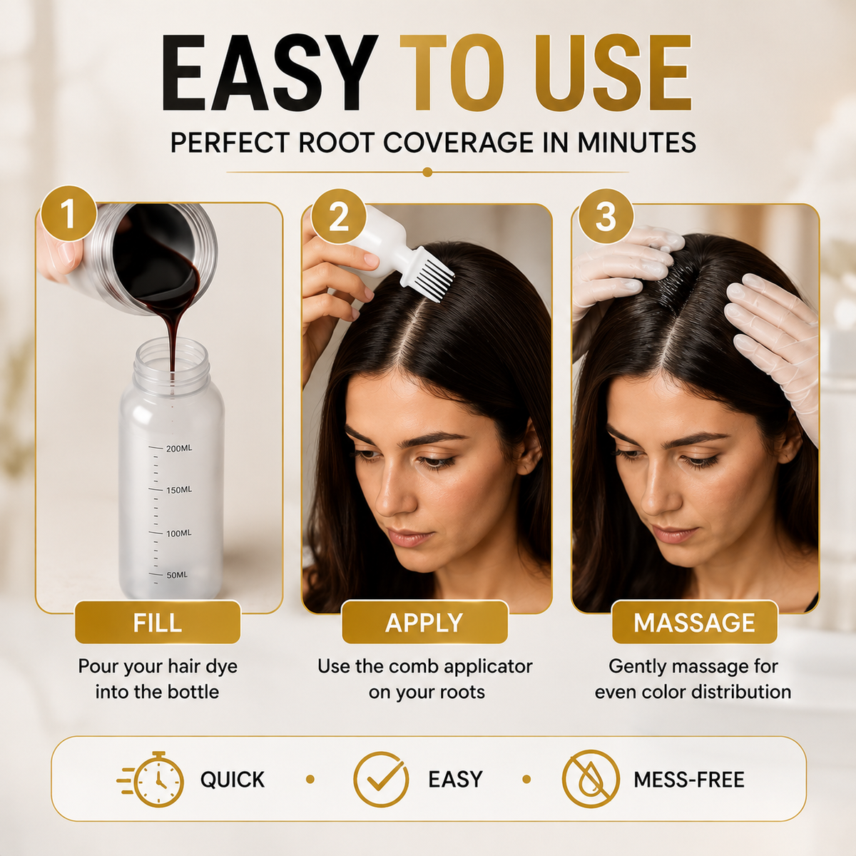 Premium Root Hair Dye Applicator Comb Bottle
