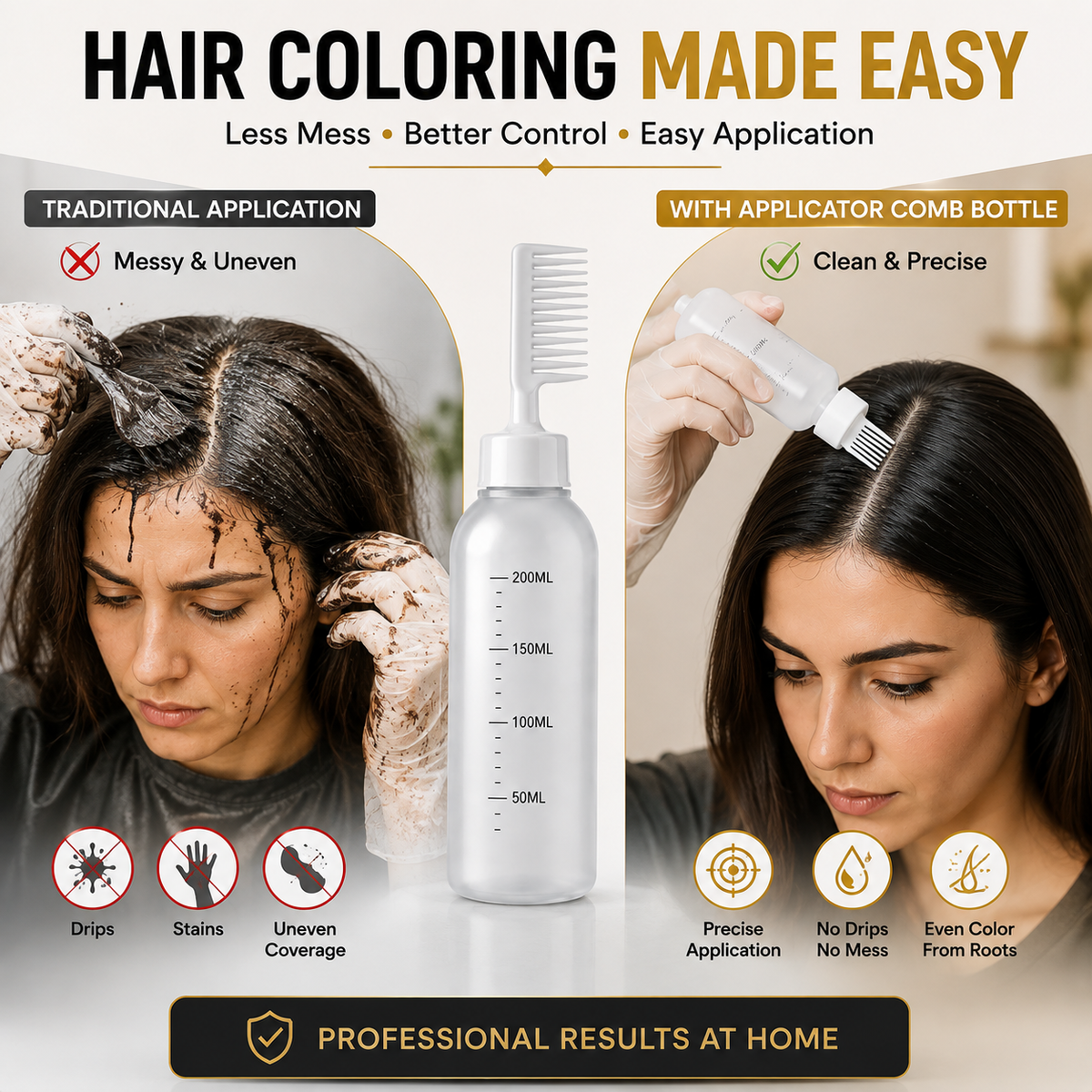 Premium Root Hair Dye Applicator Comb Bottle