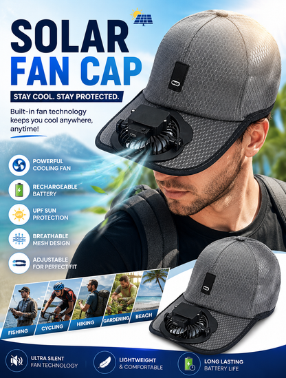 Solar Fan Cooling Cap | Built-in Rechargeable Cooling Hat