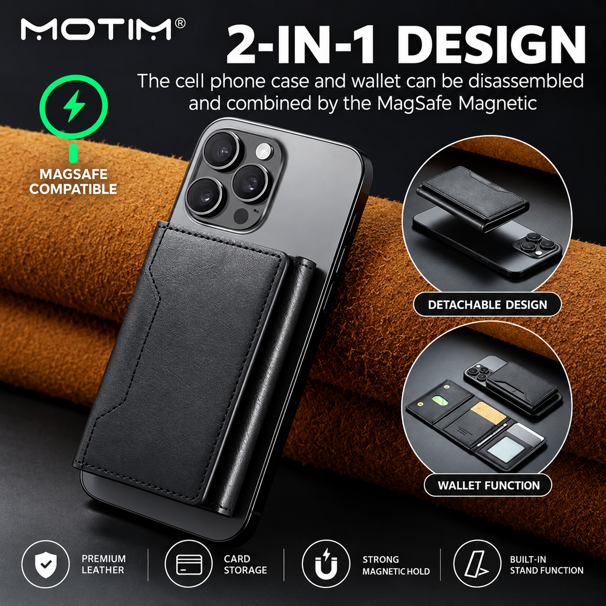 Luxury Magnetic Leather Wallet with Mobile Stand
