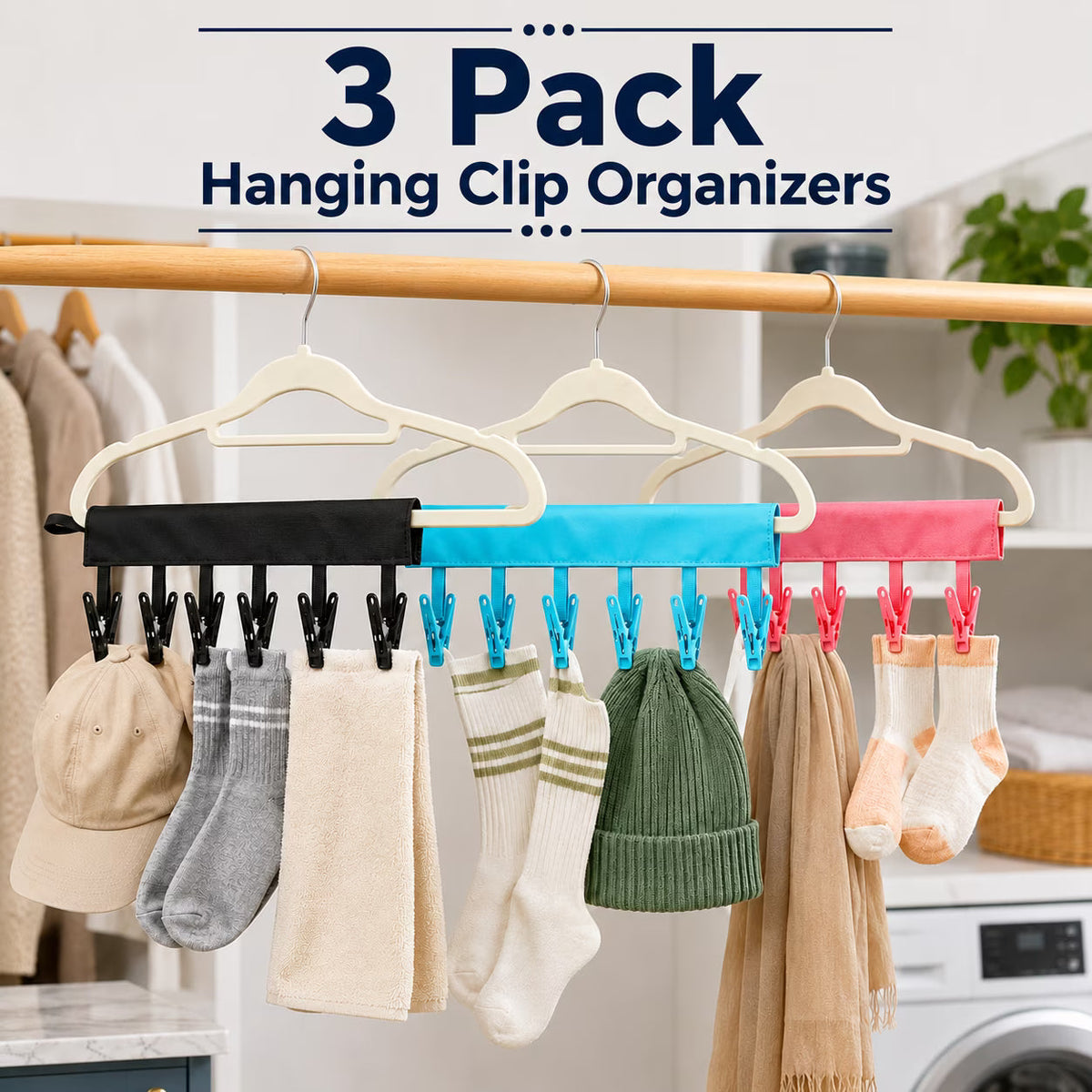 Travel Clothes Hanger with Clips (Pack of 3)