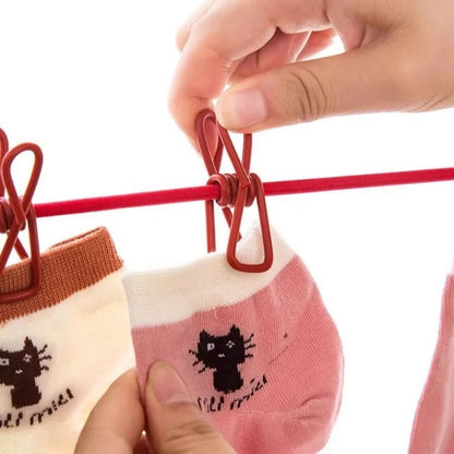 Clothes Drying Rope With Clips & Hooks