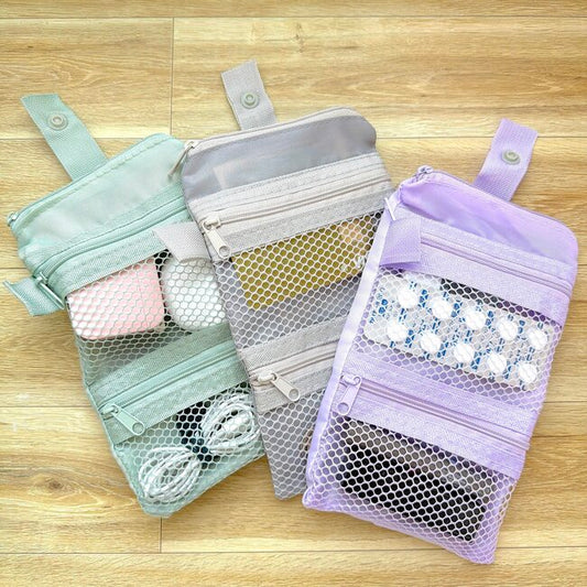 Foldable 3 Pockets Mesh Pouch