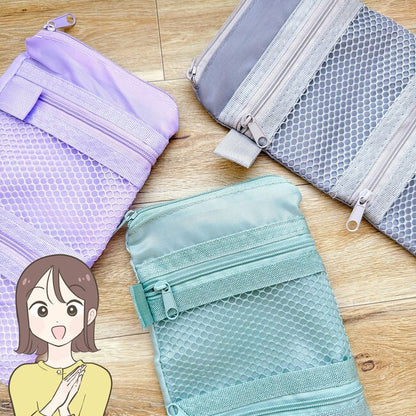 Foldable 3 Pockets Mesh Pouch