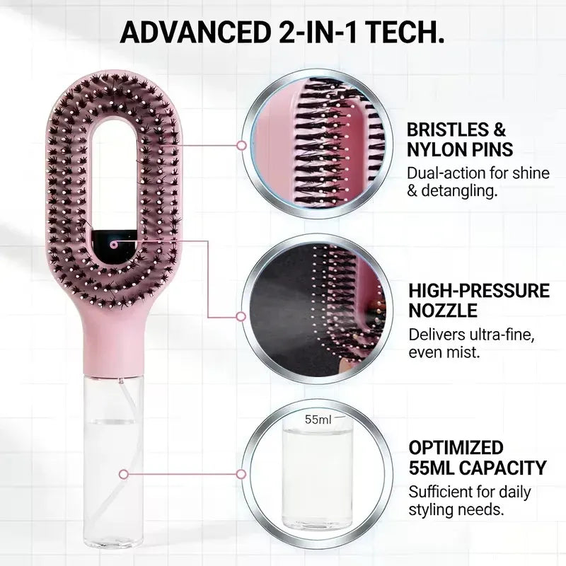 2-in-1 Spray Hair Brush – Detangle, Hydrate & Style Instantly