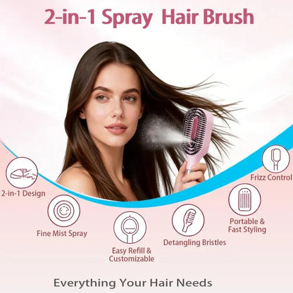 2-in-1 Spray Hair Brush – Detangle, Hydrate & Style Instantly