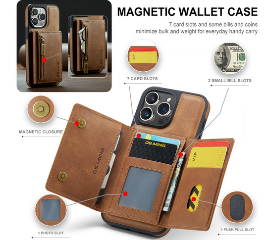 Luxury Magnetic Leather Wallet with Mobile Stand
